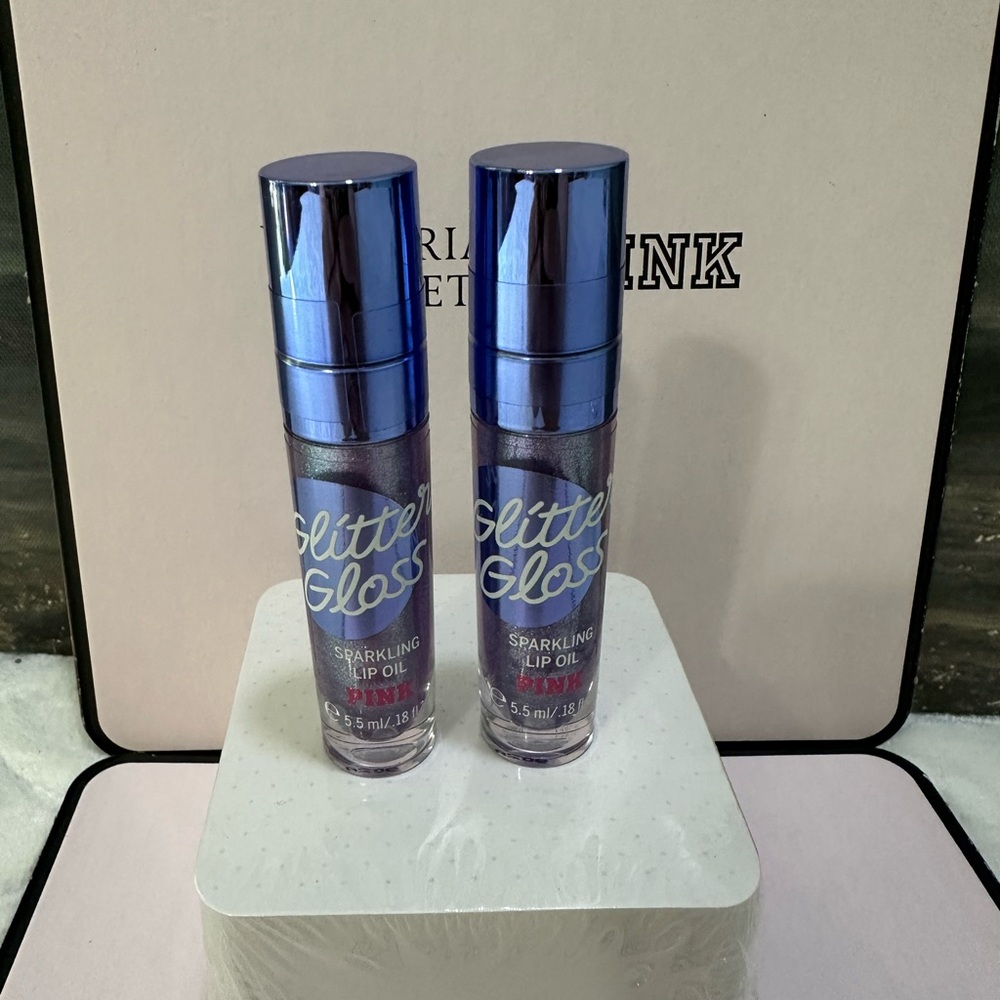 New 2 Victorias Secret Pink Glitter Gloss Sparkling Lip Oil Blue Raspberry